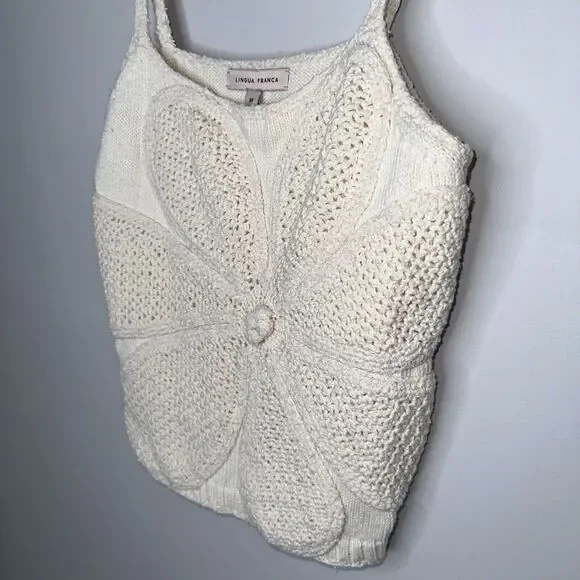 Lingua Franca Women’s Crochet Cotton Flower Tank Ivory Size Medium - Picture 2 of 5